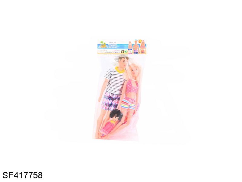 11寸11关节实身泳装夫妻芭比带3.5寸娃娃+冲浪板