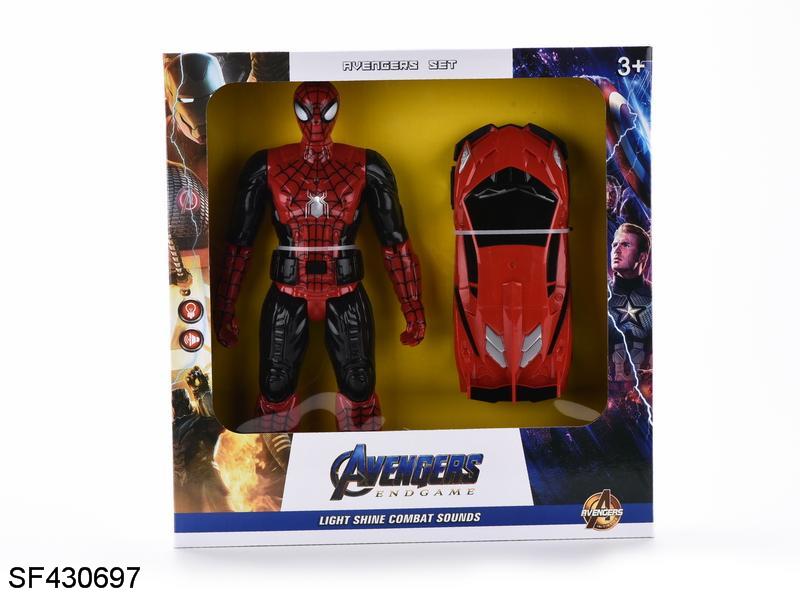 经典黑蜘蛛侠公仔带灯光/语音+兰博基尼惯性车(包电)