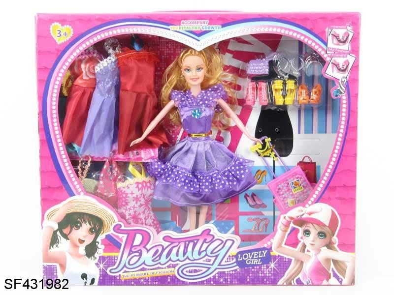 11.5寸实身芭比娃娃带配件/旅行箱/衣服