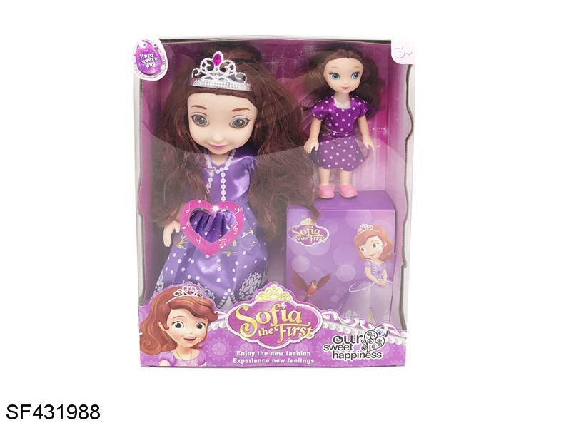 14寸3D眼索菲娅搪胶身体带主题音乐+6寸娃娃