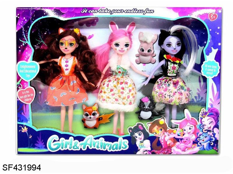 9寸实身童话高中芭比娃娃带宠物(3只装)