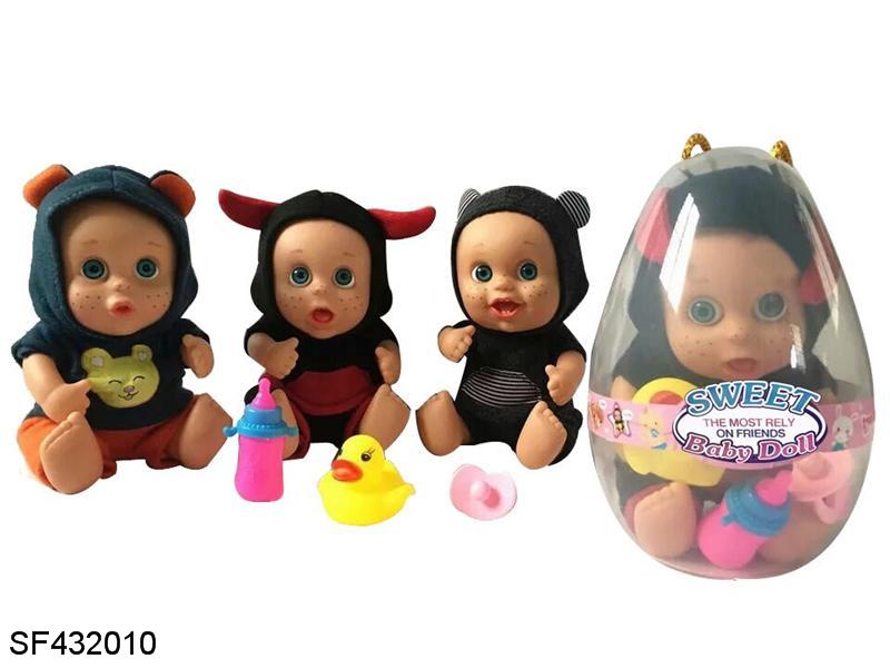 10寸塑料实身搪胶手脚3D眼珠带音乐椰树动物娃娃带奶瓶/搪胶小鸭/奶嘴(6款混装)