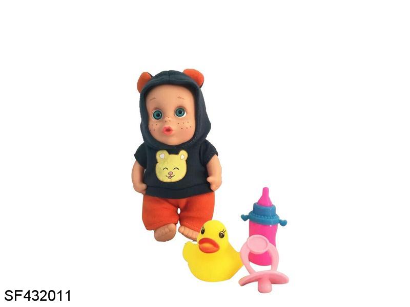 10寸塑料实身搪胶手脚3D眼珠带音乐椰树动物娃娃带搪胶小鸭/奶嘴