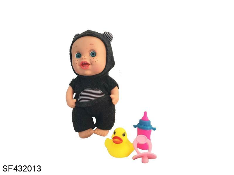 10寸塑料实身搪胶手脚3D眼珠带音乐椰树动物娃娃带搪胶小鸭/奶嘴