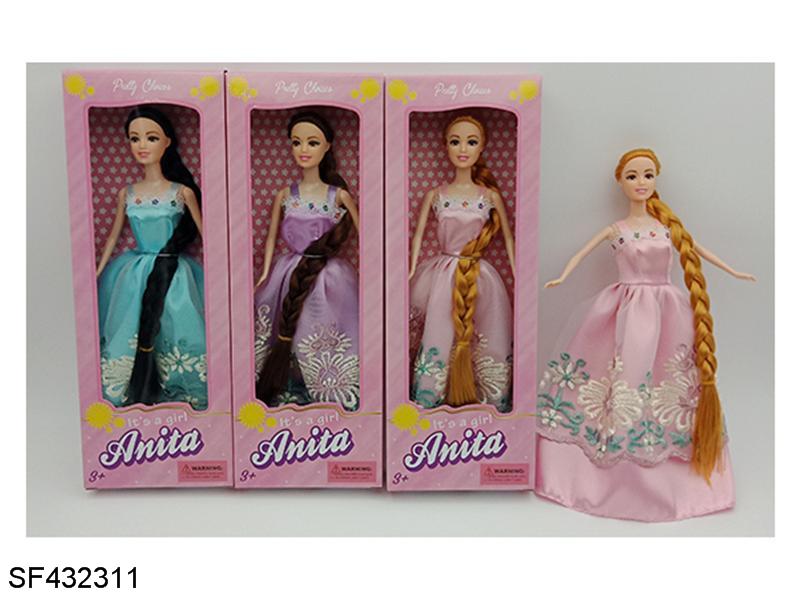 11.5寸实身活动手长辫公主(3色混装)