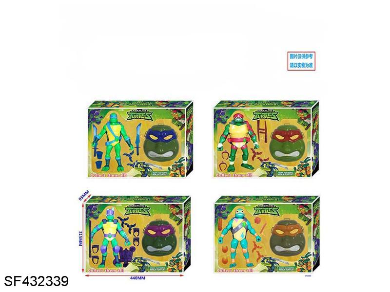 11寸忍者神龟公仔+配件武器+7寸忍者龟面具(4款混装)