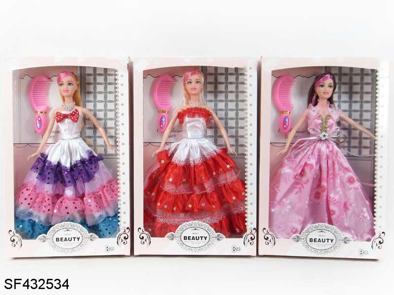 11.5寸实身婚纱芭比带梳子