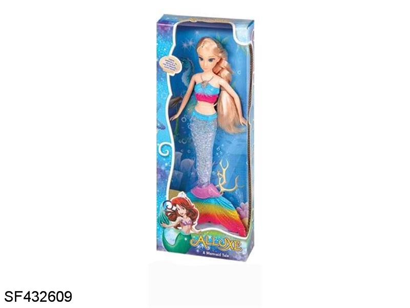 14寸实身3D真眼珠美人鱼芭比带灯光音乐