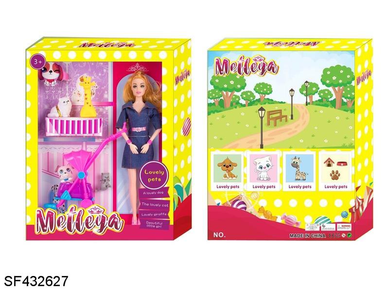 11.5寸11关节实身芭比带婴儿推车狗宠/梅花小鹿/小猫