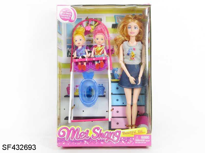 11.5寸12关节实身时装芭比带双人3寸实身芭比婴儿椅带浴池