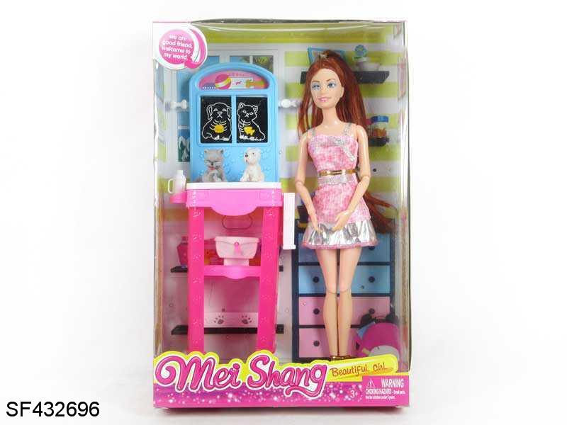 11.5寸12关节实身时装芭比带洗手盆带2只实身宠物狗