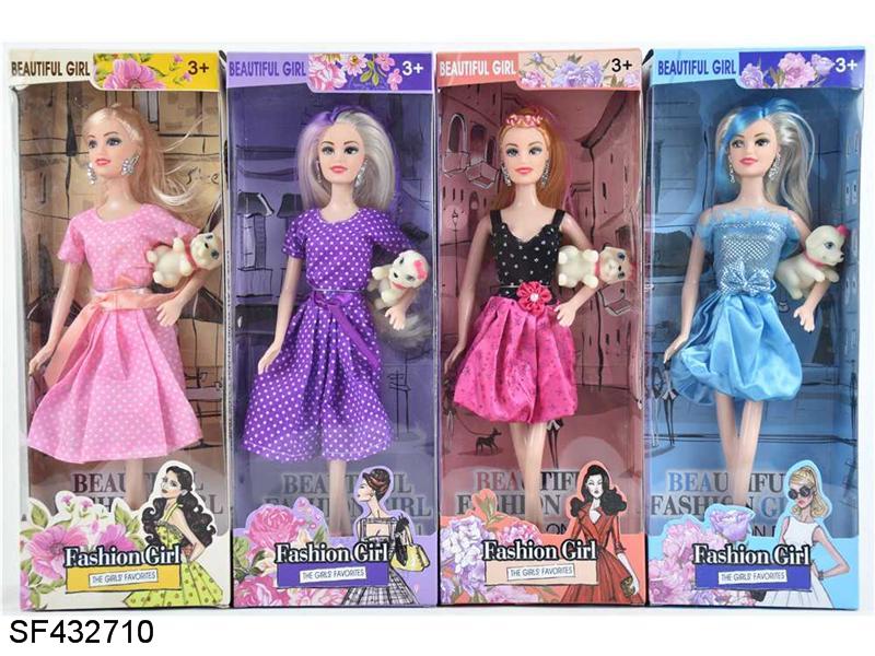 11.5寸实身时尚芭比配动物四款式四色混装