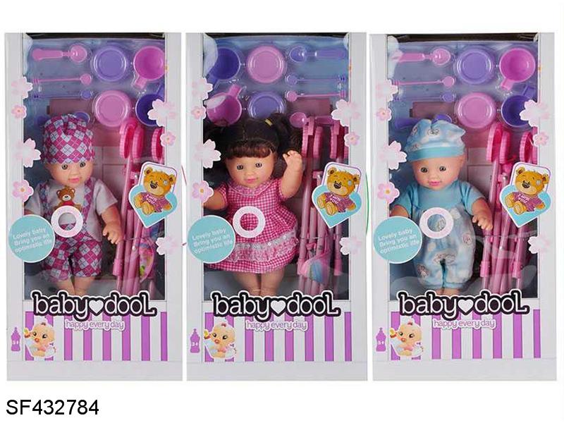 12寸表情娃娃带IC/塑料推车/餐具