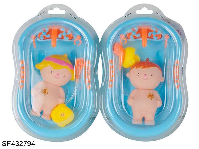 5寸搪胶男女尿尿娃娃配浴池/鸭子(2款混装)