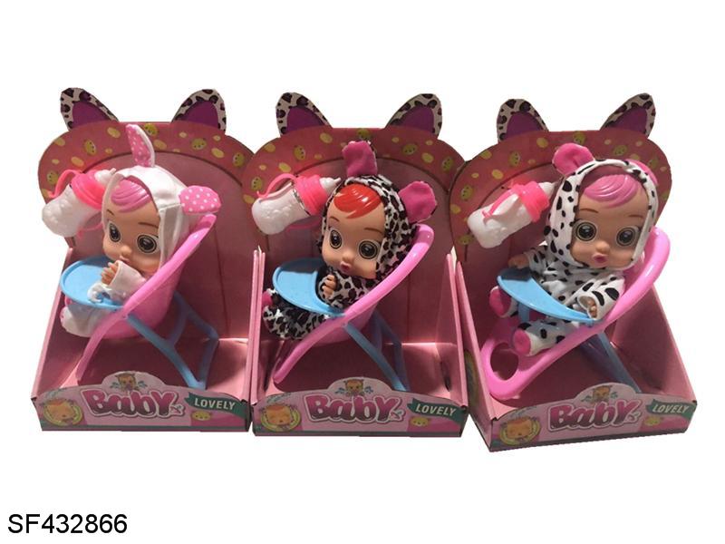 10寸搪胶哭泣娃娃喝水流泪带四声音乐+摇床+奶瓶(3款混装)