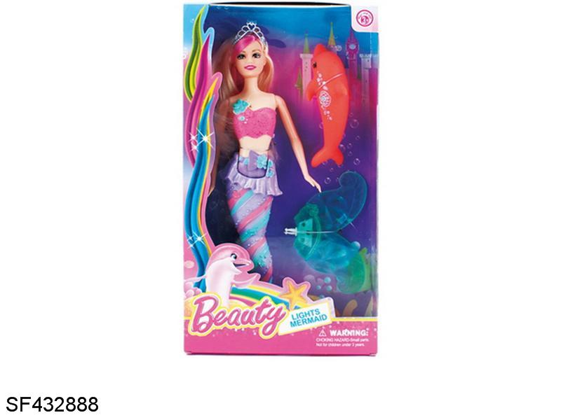 14寸实身水晶鱼尾美人鱼带皇冠/海豚