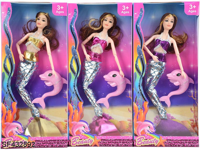 11.5寸实身美人鱼公主带海豚宠物(3款混装)