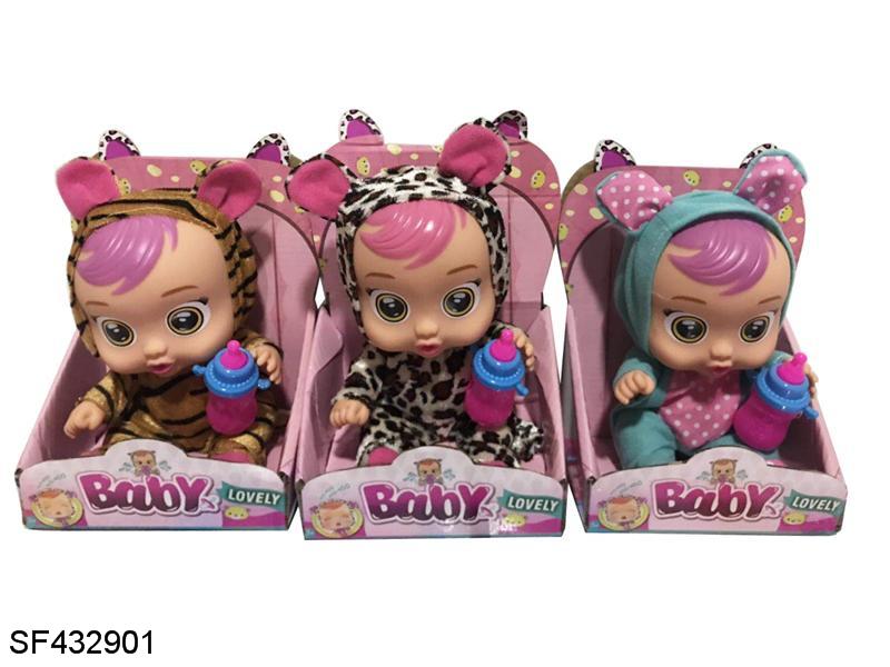 10寸搪胶哭泣娃娃会喝水真流眼泪带四声音乐带奶瓶3款混装