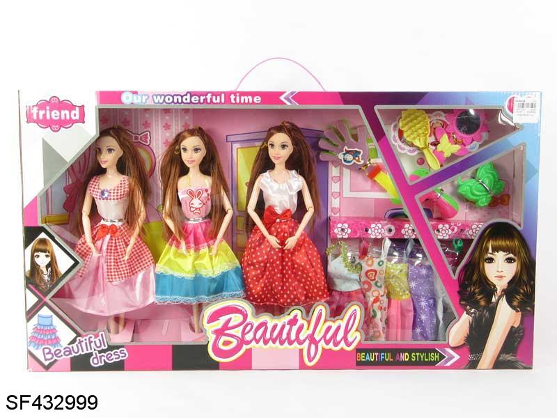 三只12关节实身芭比带配件衣服