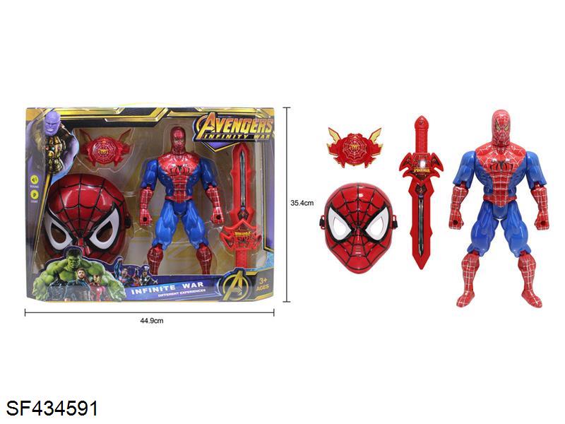 红蜘蛛侠(面具+公仔+剑+发射器)灯光声音