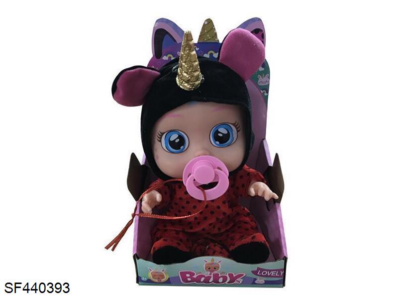 14寸独角兽搪胶哭泣娃娃带4声音乐/奶嘴/流泪功能