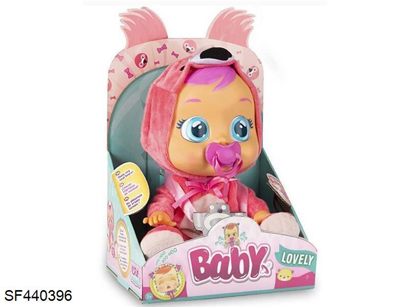 14寸火烈鸟搪胶哭泣娃娃带4声音乐/奶嘴/流泪功能