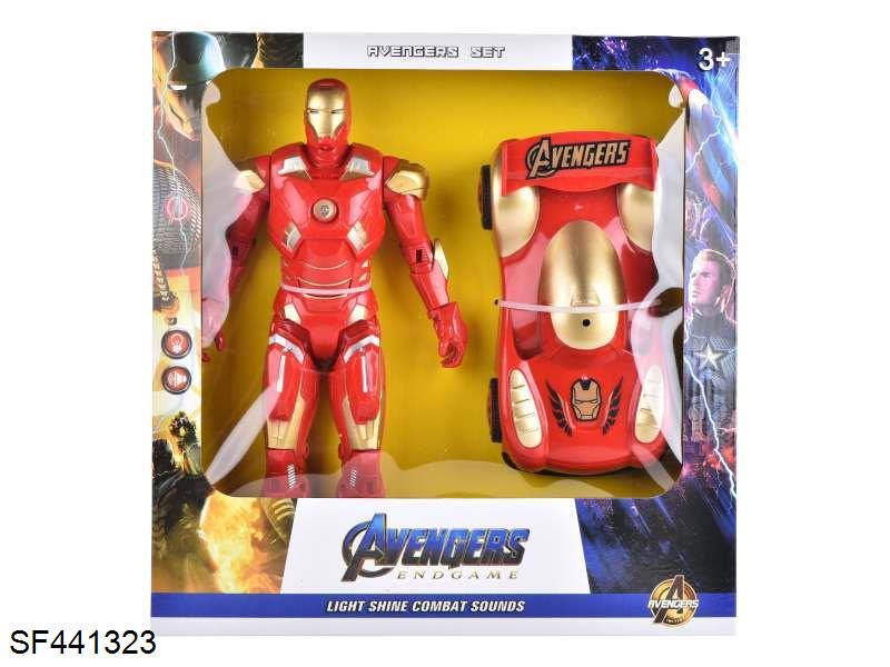 钢铁侠带灯光+钢铁侠仿真车组合(包电)