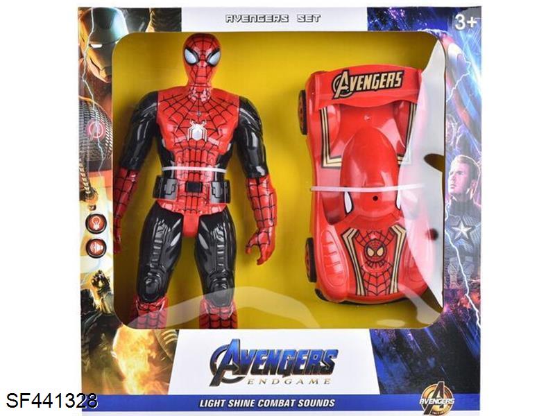 黑蜘蛛侠带灯光语音+蜘蛛侠仿真车组合(包电)