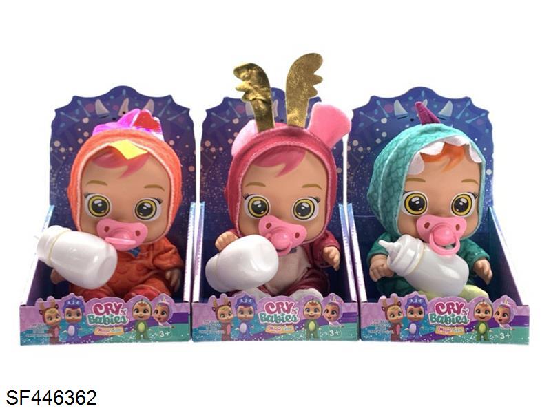 9寸搪胶哭泣娃娃带IC音乐/喝水流泪(6款混装)