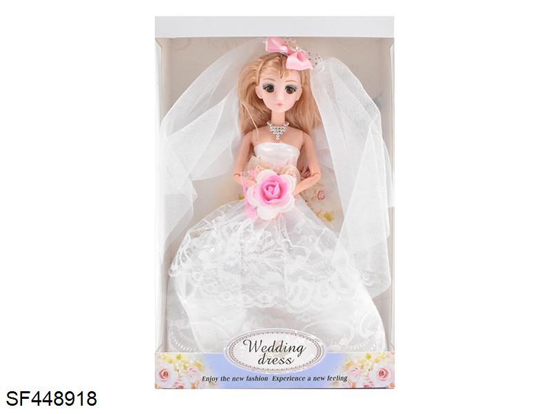 11.5寸12关节3D眼珠实身带花婚纱公主芭比带蝴蝶结
