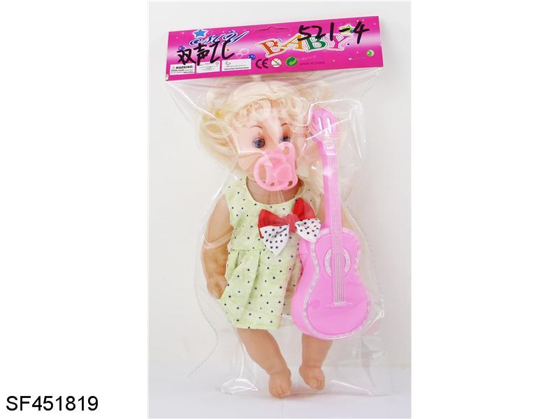 12寸空身女哭声爬娃活眼肥童益智双声IC带吉它