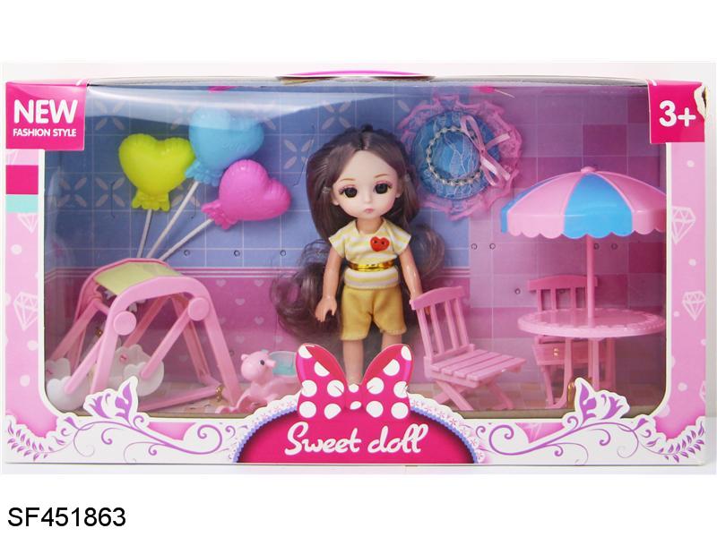 6寸重身5关节3D真眼小萝莉带气球遮阳伞（英文礼盒）