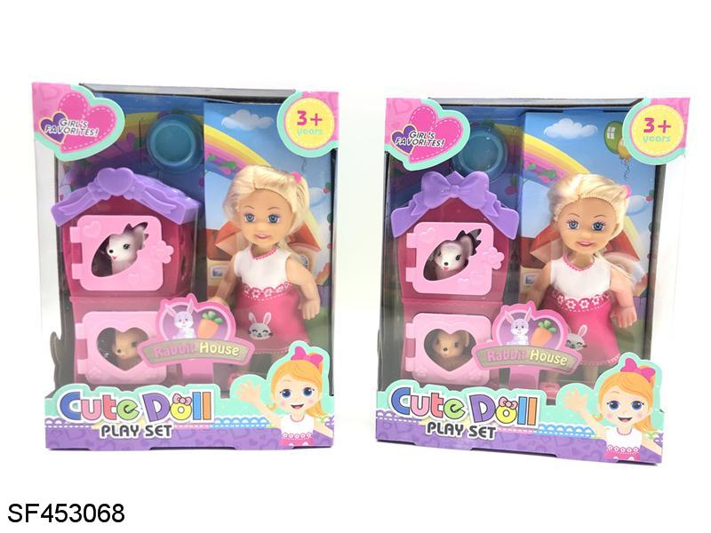 4.5寸娃娃带兔子屋套装