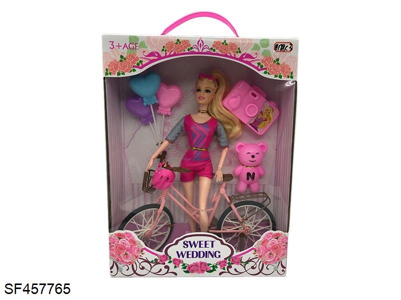 11.5寸实身12关节3D眼珠时装芭比带配件+自行车