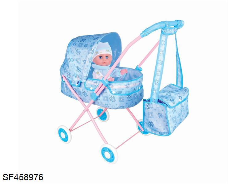 婴儿遮阳手推车+手提包 +14寸头公仔(铁)EVA轮