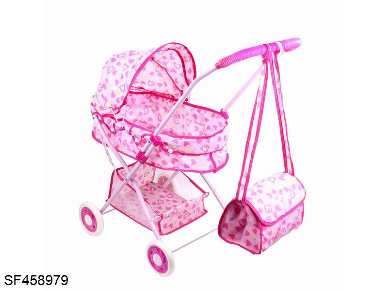 婴儿遮阳手推车+储物篮+手提包 (浅紫铁管)EVA轮