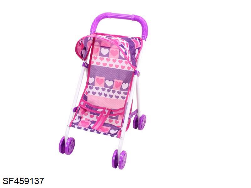 婴儿遮阳手推车（白铁紫色布）