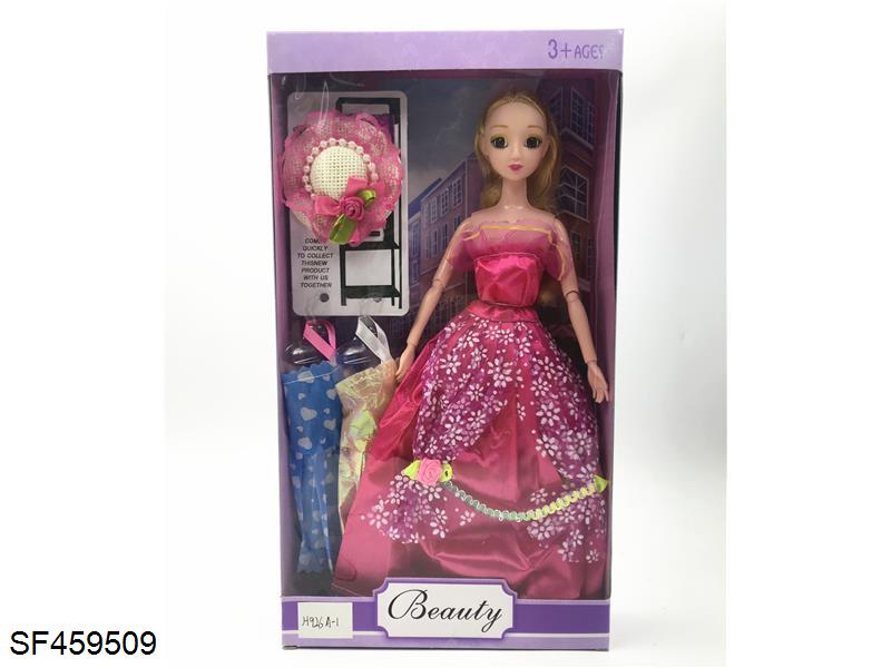 11寸实心关节手3D眼芭比配帽子/裙子