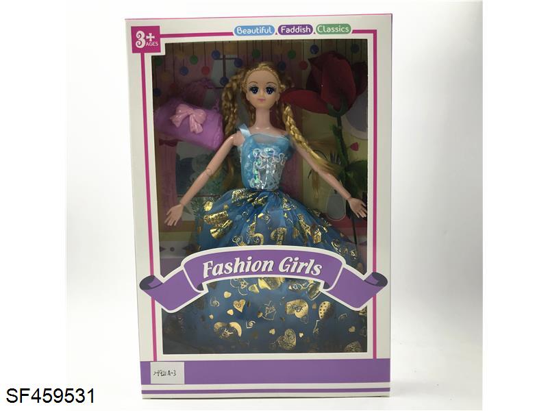 11寸实心关节手辫子芭比配挎包+玫瑰花