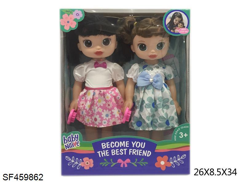 14寸空身直脚肥童娃娃双人装配梳子带音乐IC