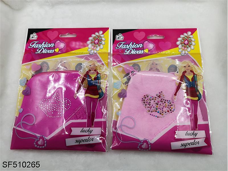 烫钻毛绒梯形包包（粉红、玫红二色混装）