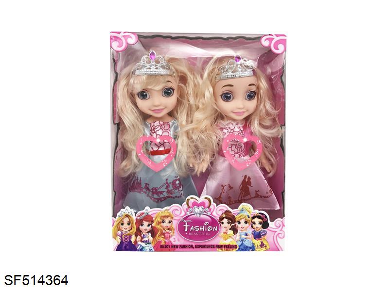 14寸3D眼双人6公主搪胶身体带音乐3款混装