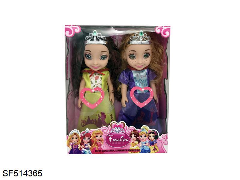 14寸3D眼双人6公主搪胶身体带音乐3款混装